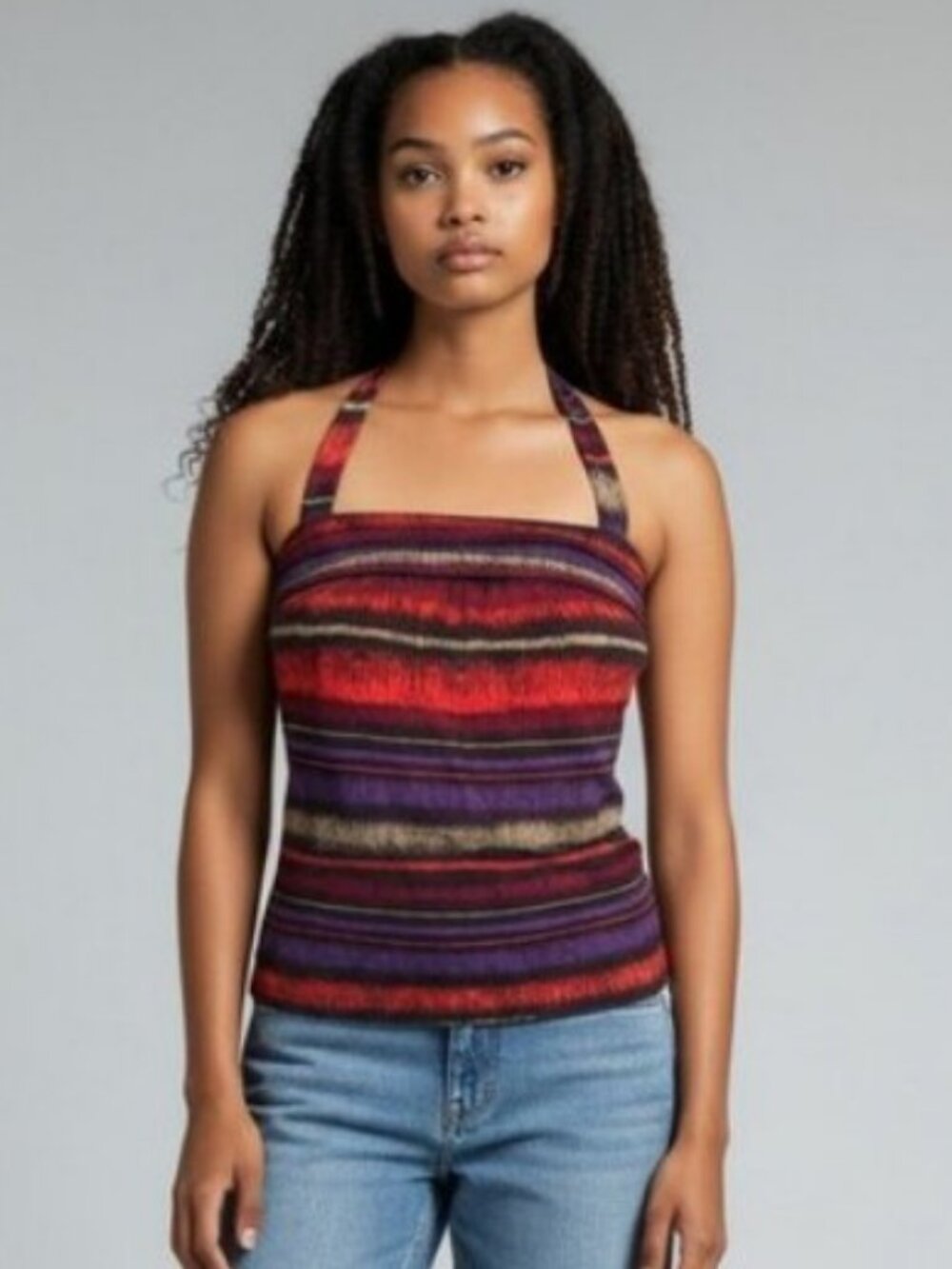 The Limited XS Multicolor Halter Top Stretch Ruched Sleeveless Blouse